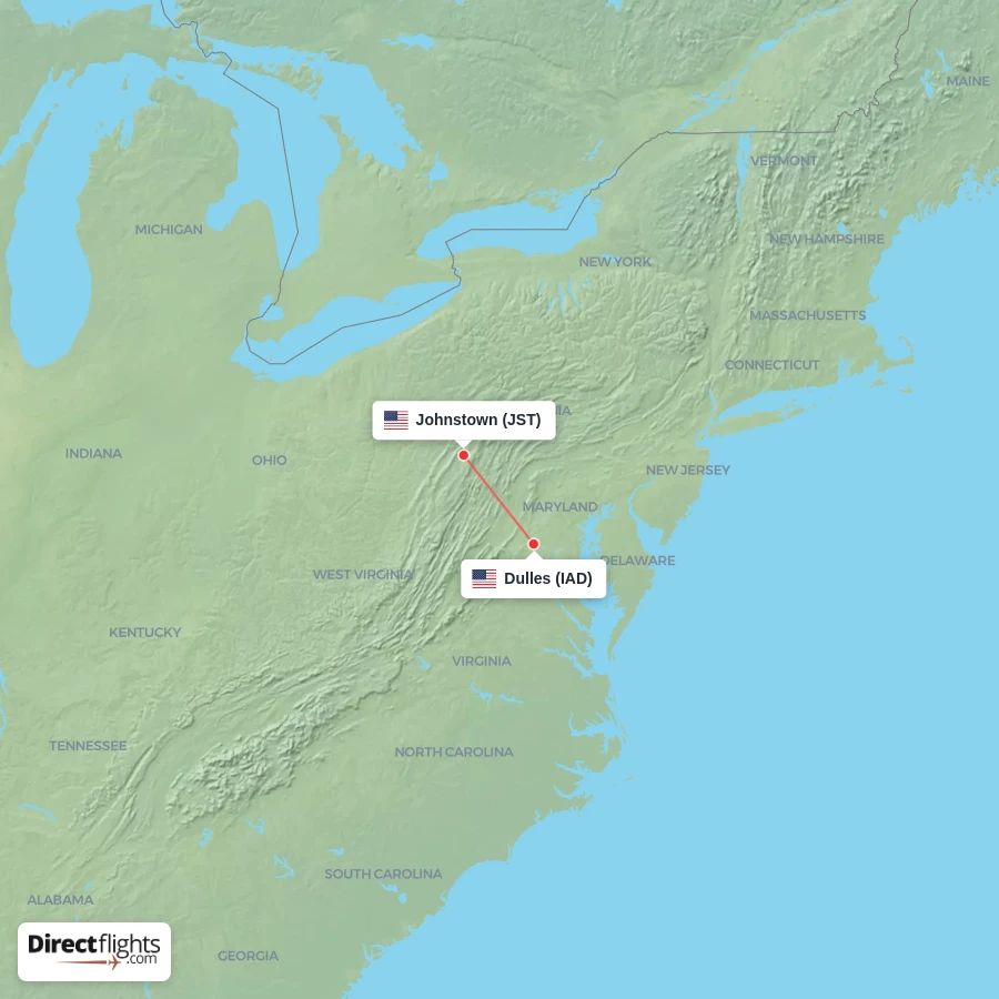 IAD - JST route map