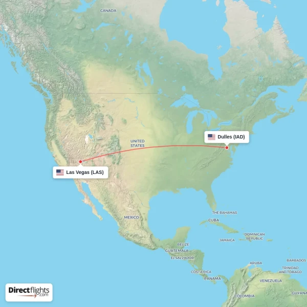 Dulles - Las Vegas direct flight map