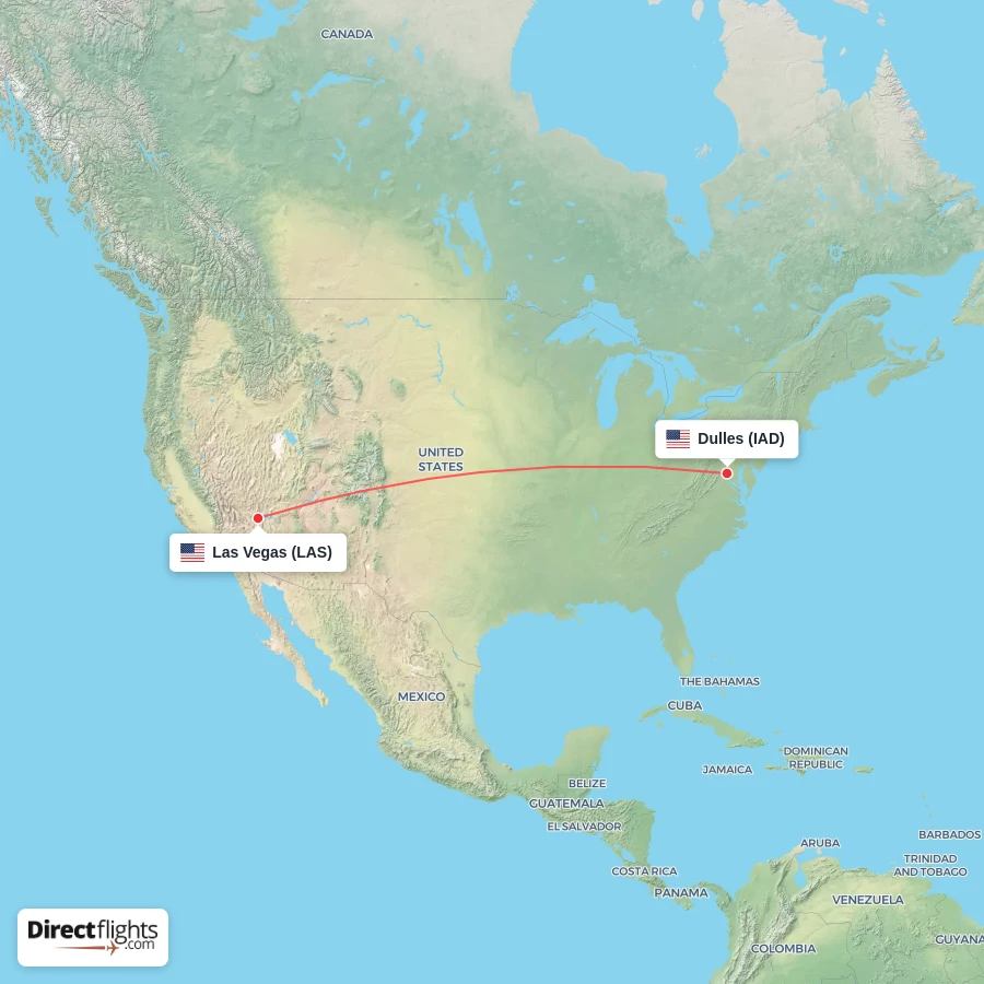 IAD - LAS route map
