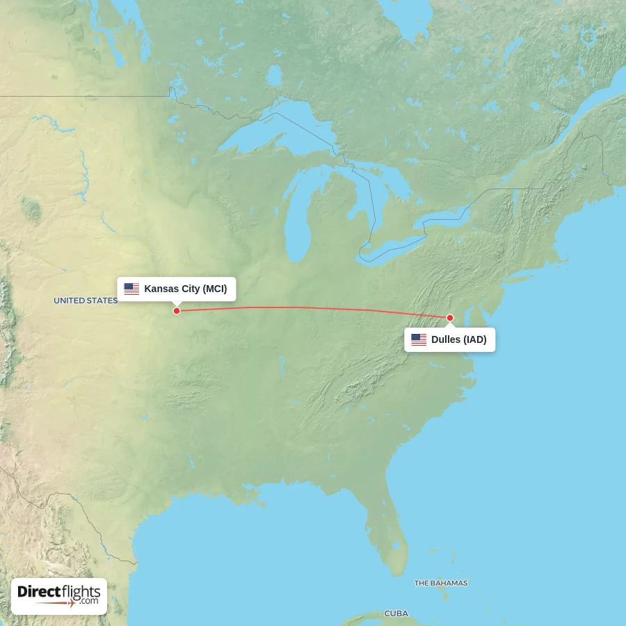 IAD - MCI route map