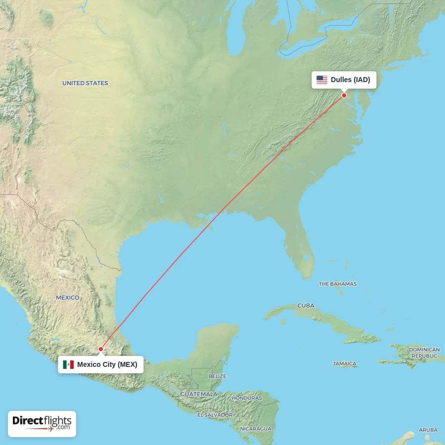 IAD - MEX route map