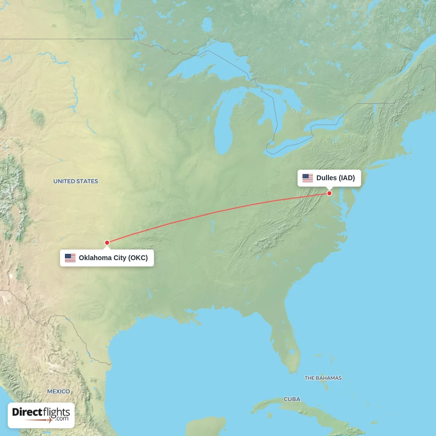 IAD - OKC route map
