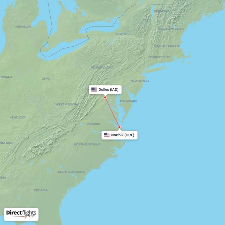 IAD - ORF route map