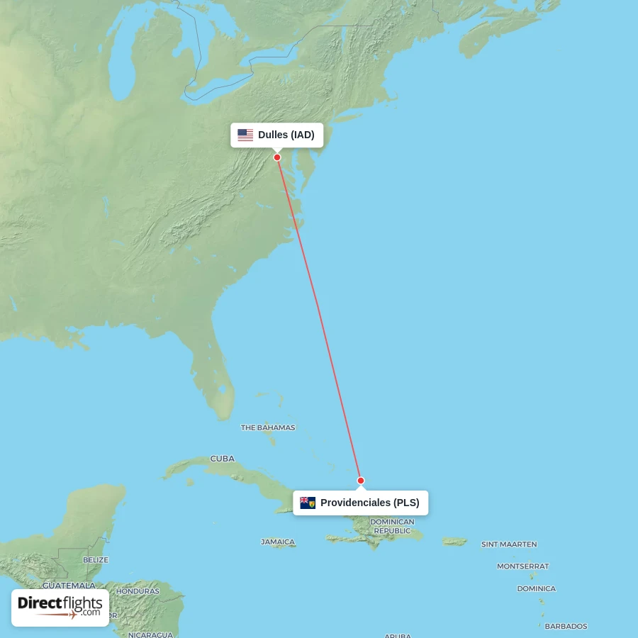 IAD - PLS route map