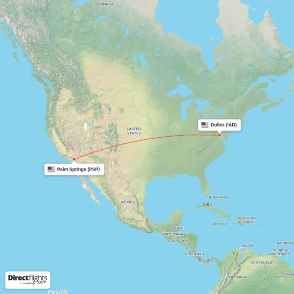 Dulles - Palm Springs direct flight map