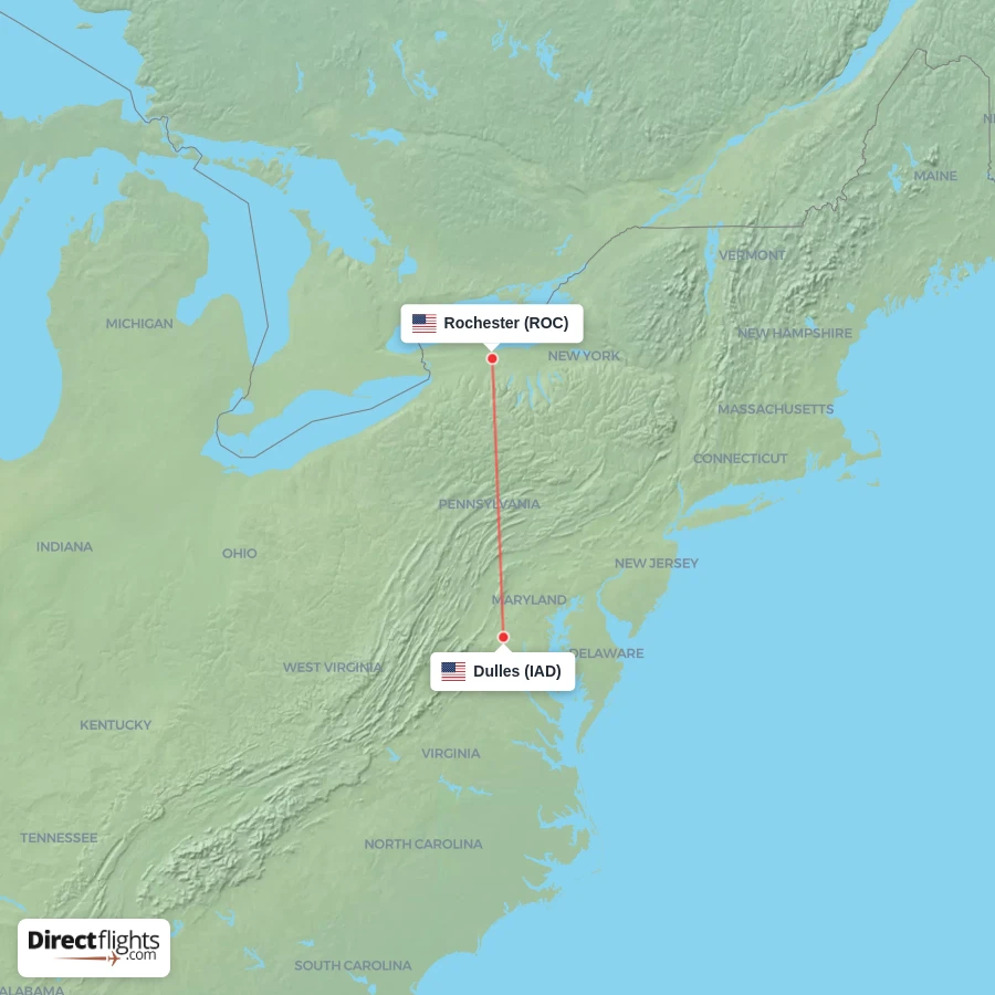 IAD - ROC route map