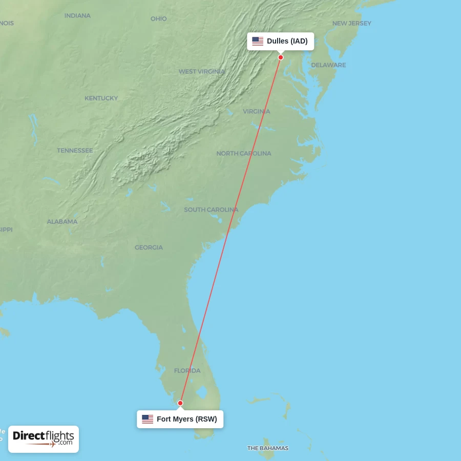 IAD - RSW route map