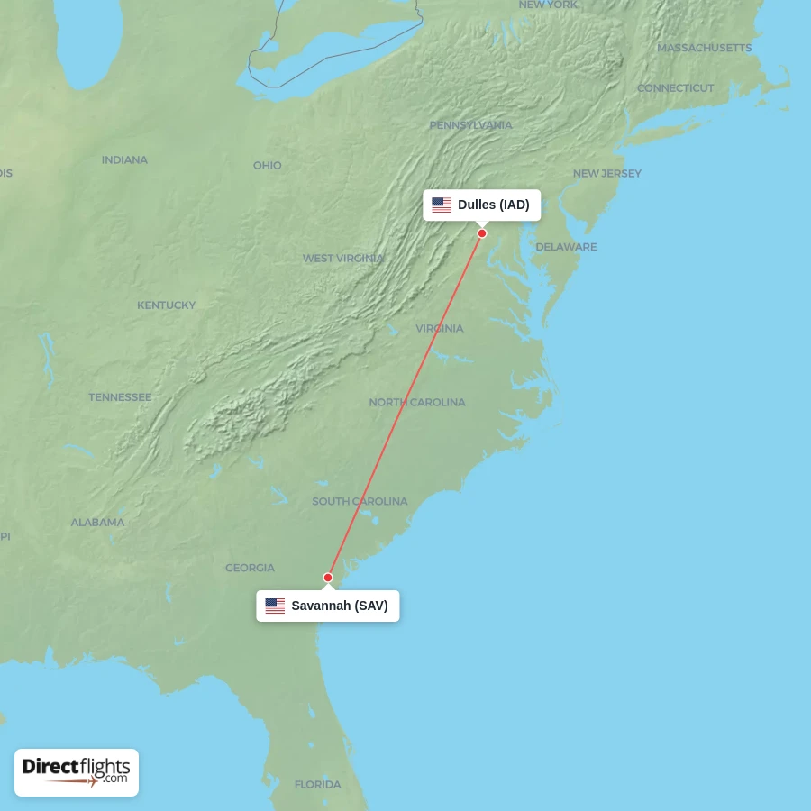 IAD - SAV route map