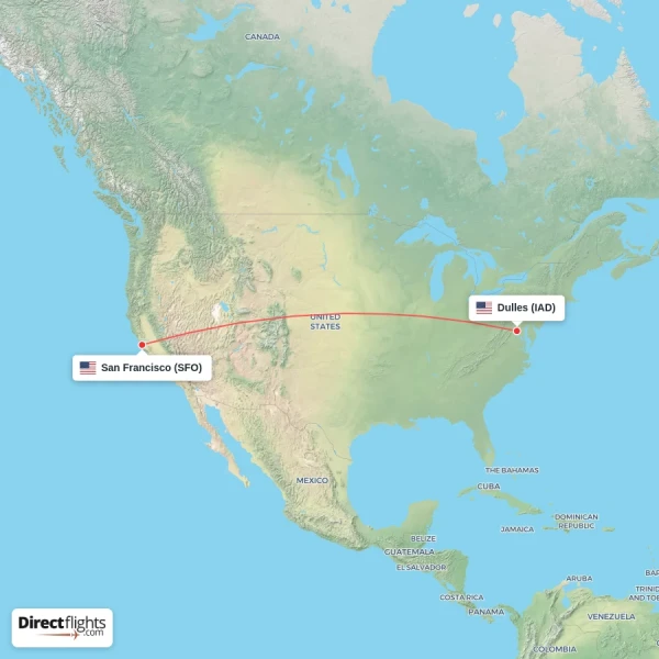 Dulles - San Francisco direct flight map