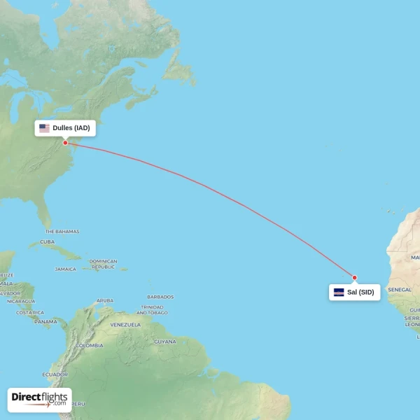 Dulles - Sal direct flight map