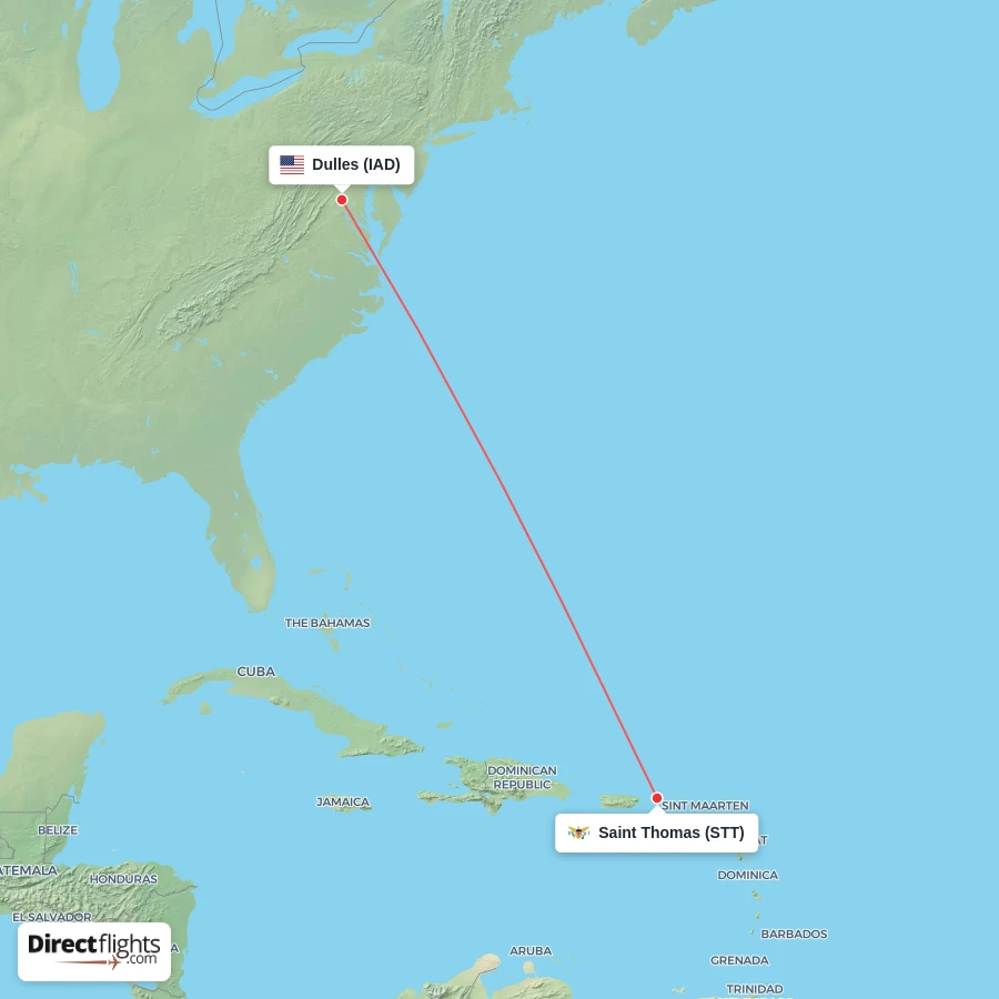 IAD - STT route map