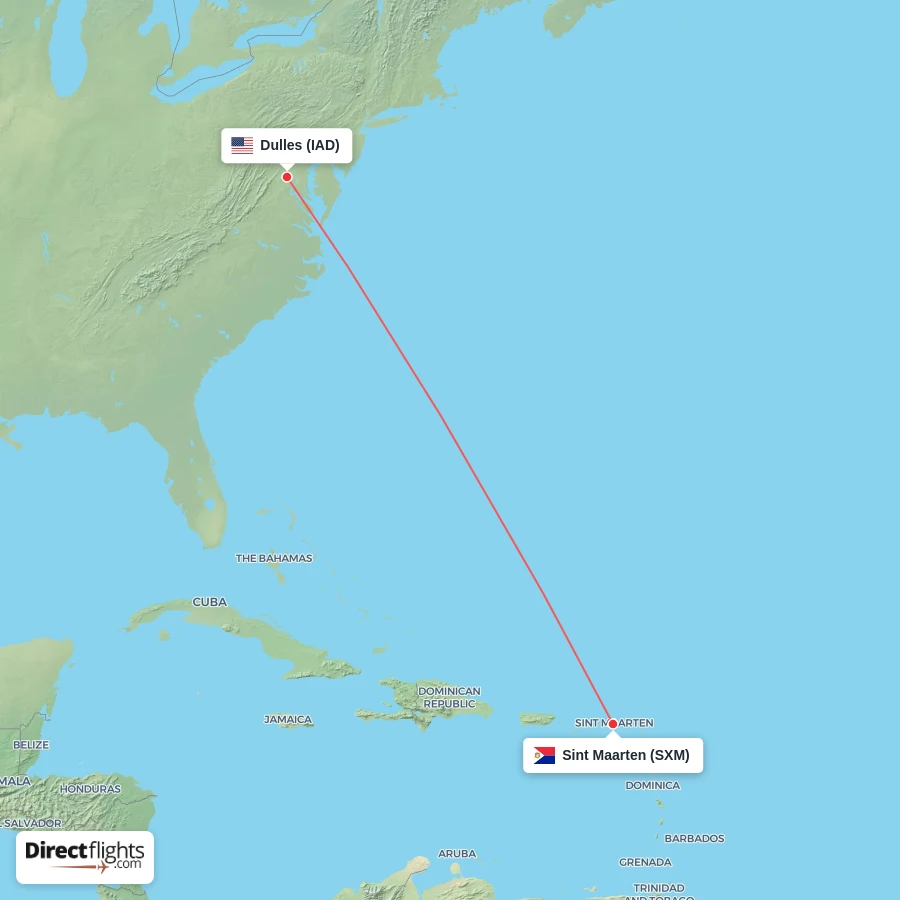 IAD - SXM route map