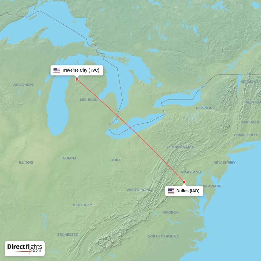 IAD - TVC route map