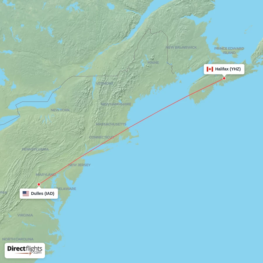IAD - YHZ route map