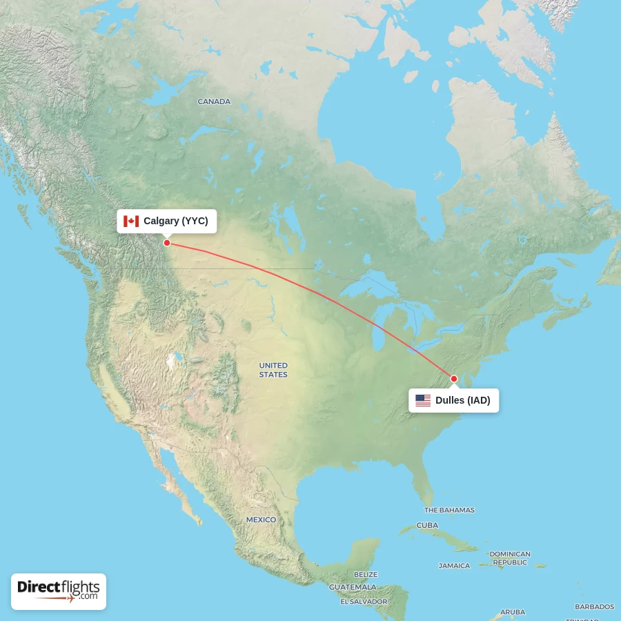 IAD - YYC route map