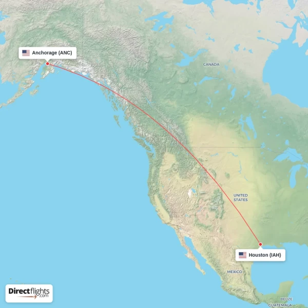 Houston - Anchorage direct flight map