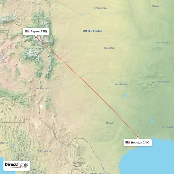 Houston - Aspen direct flight map