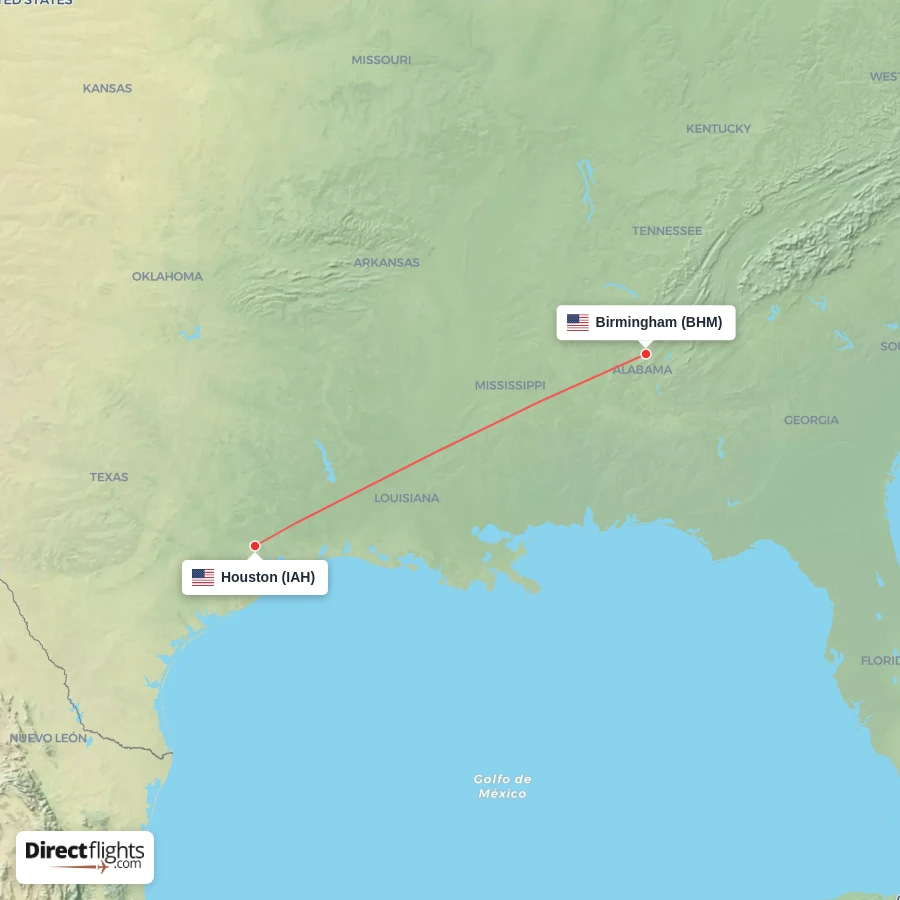 IAH - BHM route map