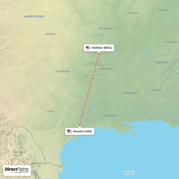 Houston - Hollister direct flight map
