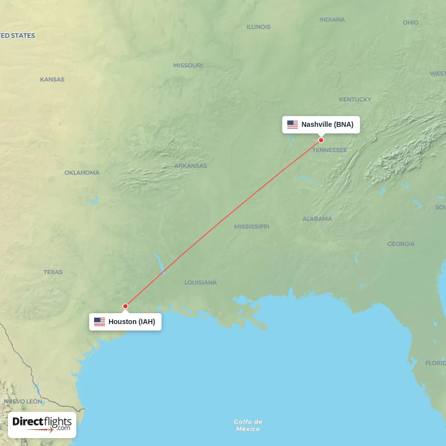 IAH - BNA route map