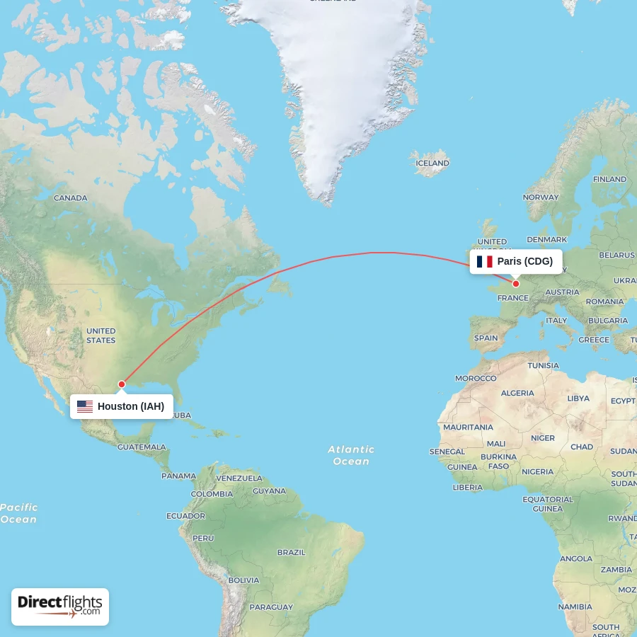 IAH - CDG route map