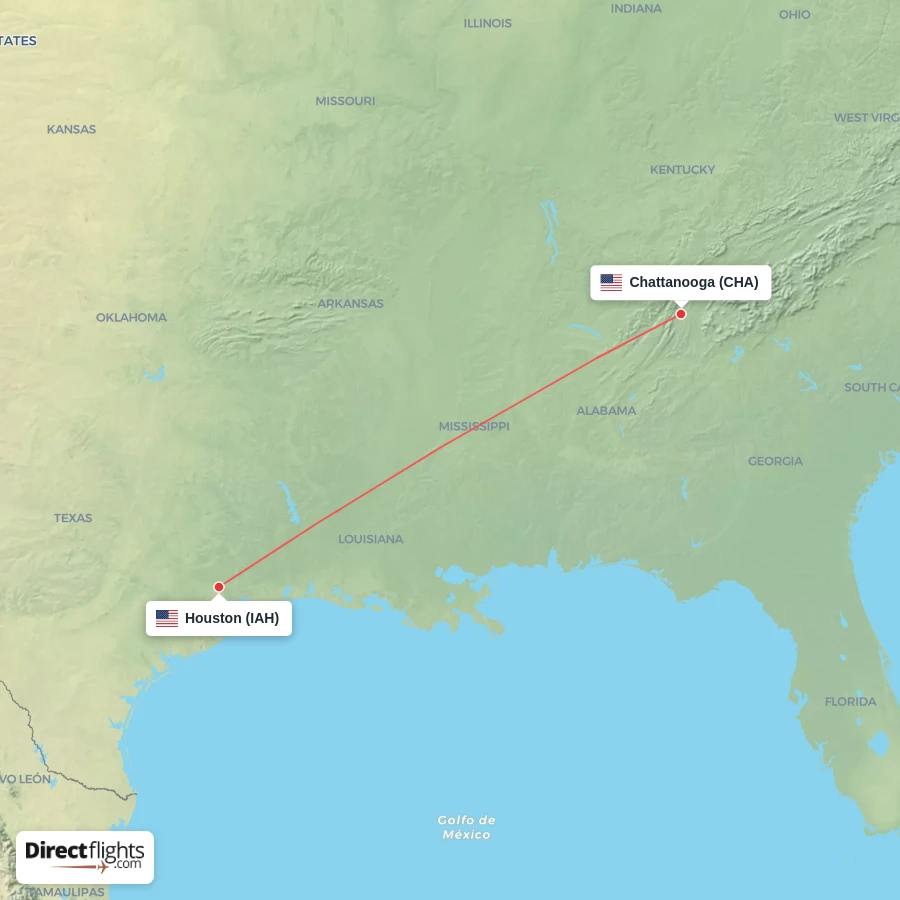 IAH - CHA route map