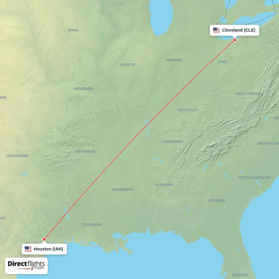 IAH - CLE route map