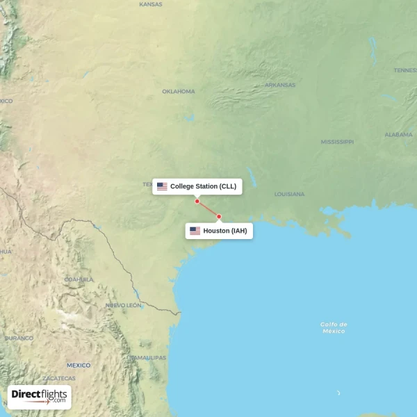 Houston - College Station direct flight map