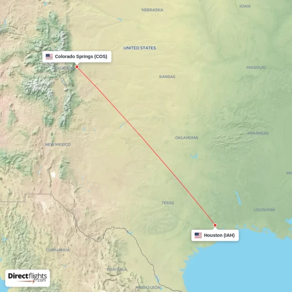 Houston - Colorado Springs direct flight map