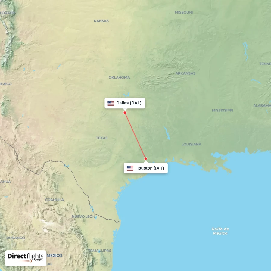 IAH - DAL route map