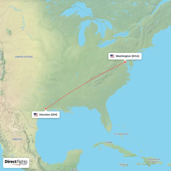Houston - Washington direct flight map