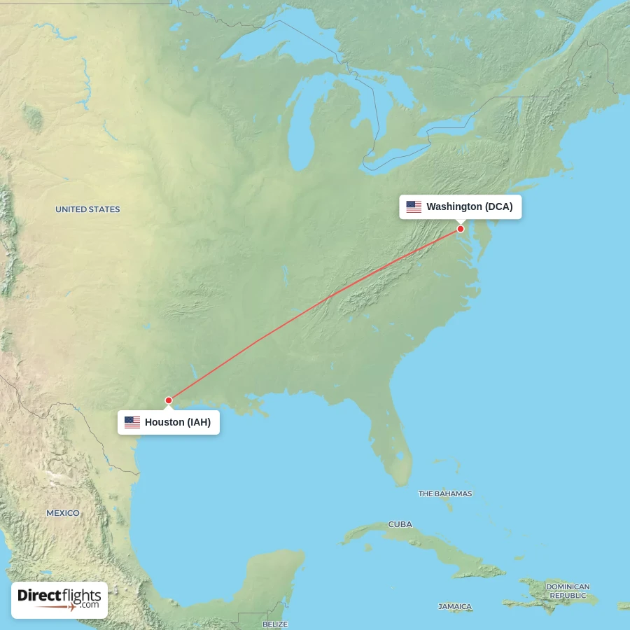 IAH - DCA route map
