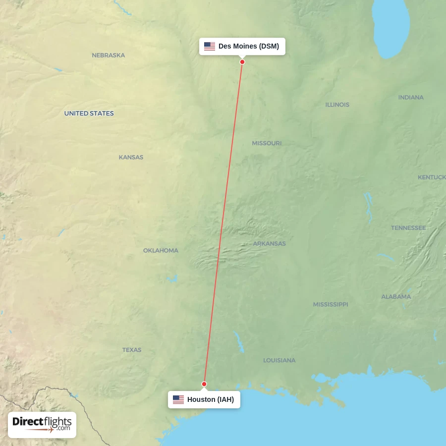 IAH - DSM route map