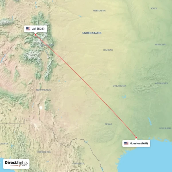 Houston - Vail direct flight map