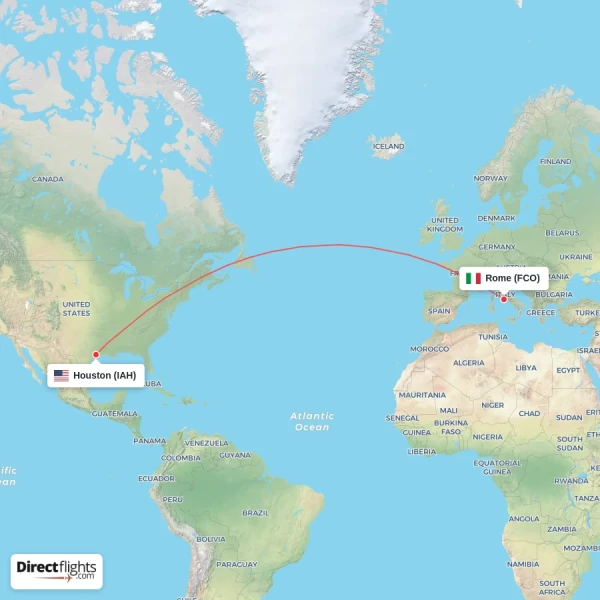 Houston - Rome direct flight map