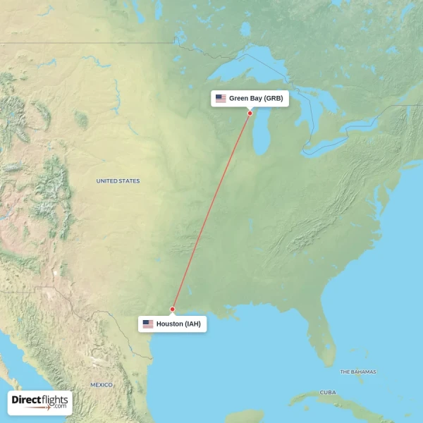 Houston - Green Bay direct flight map