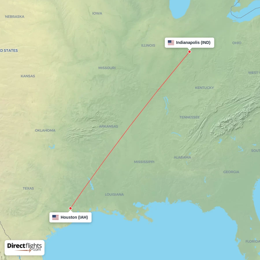 IAH - IND route map