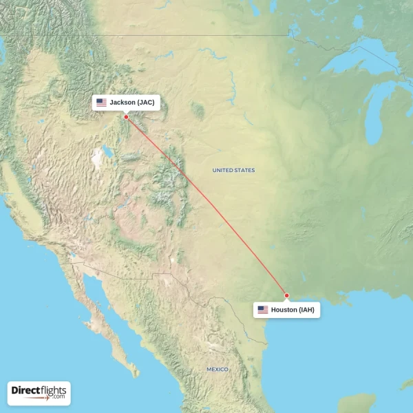 Houston - Jackson direct flight map
