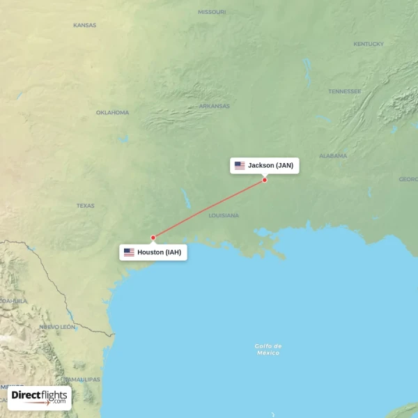 Houston - Jackson direct flight map