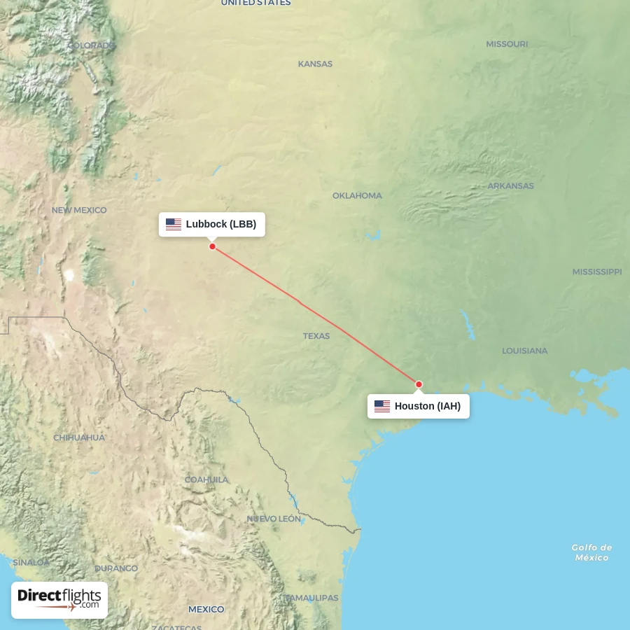 IAH - LBB route map