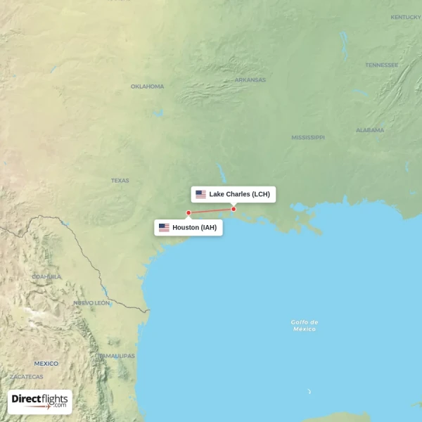 Houston - Lake Charles direct flight map