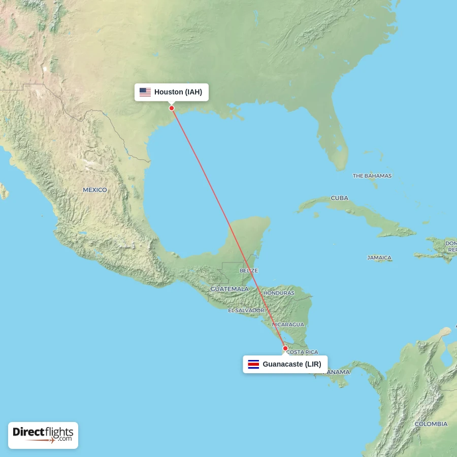 IAH - LIR route map