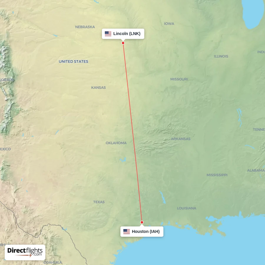 IAH - LNK route map