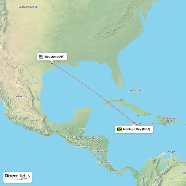 Houston - Montego Bay direct flight map