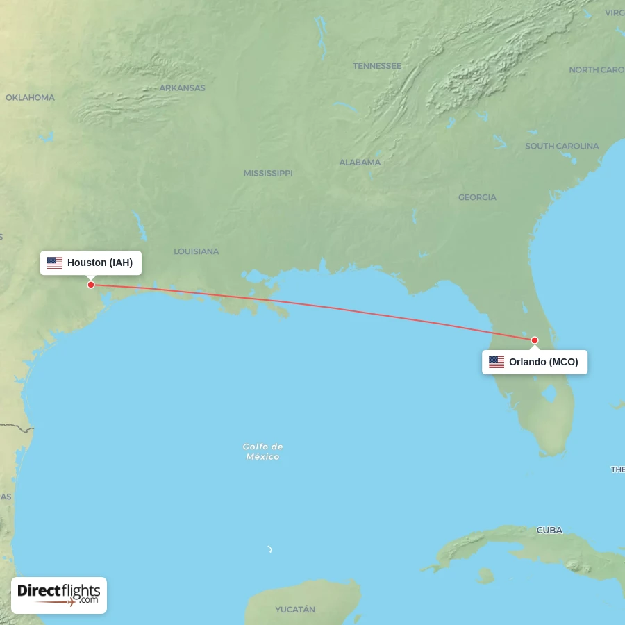 IAH - MCO route map