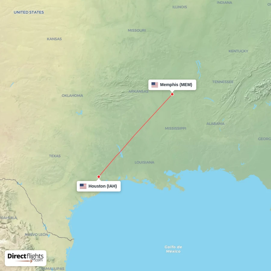 IAH - MEM route map