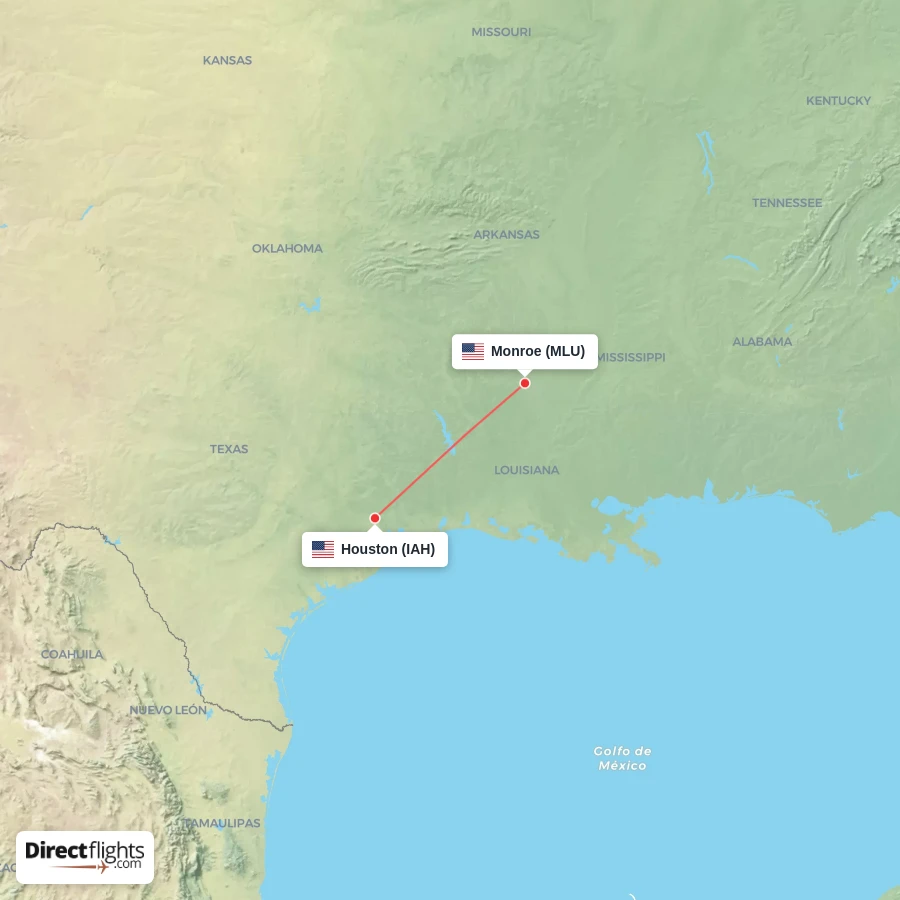 IAH - MLU route map