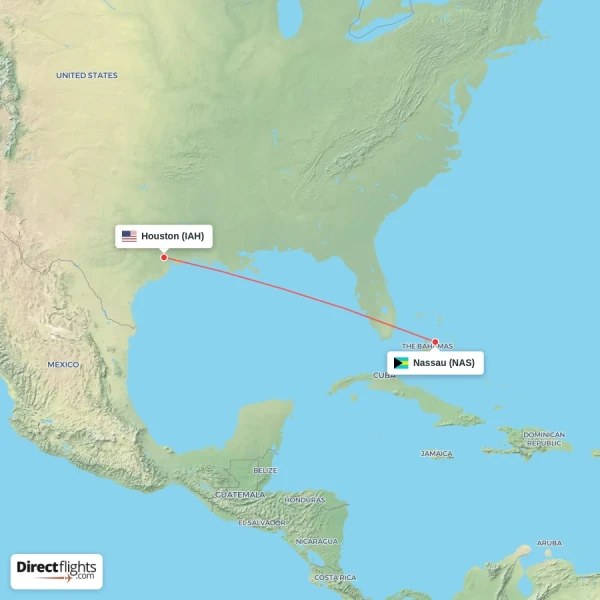 Houston - Nassau direct flight map