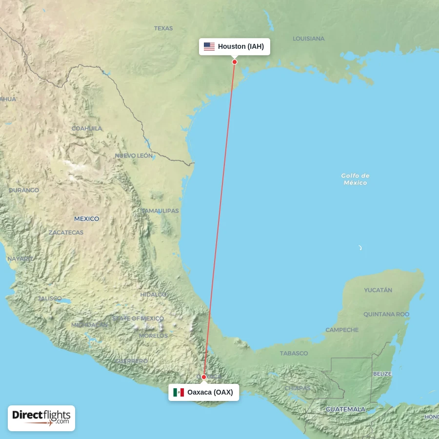 IAH - OAX route map