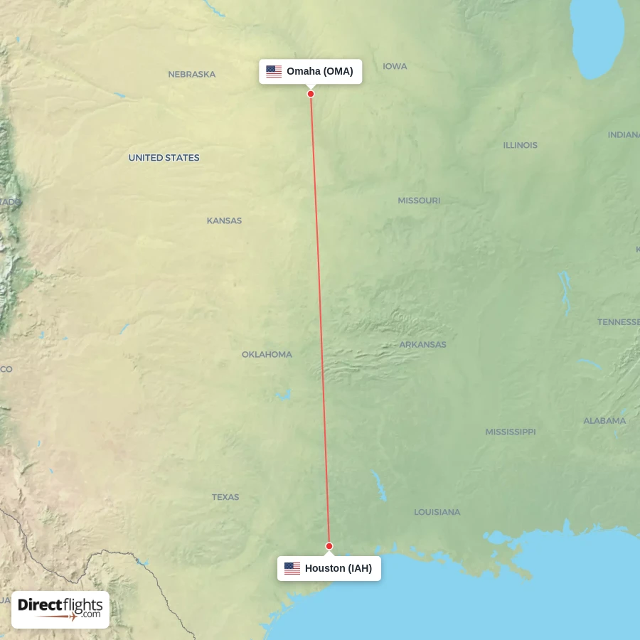 IAH - OMA route map